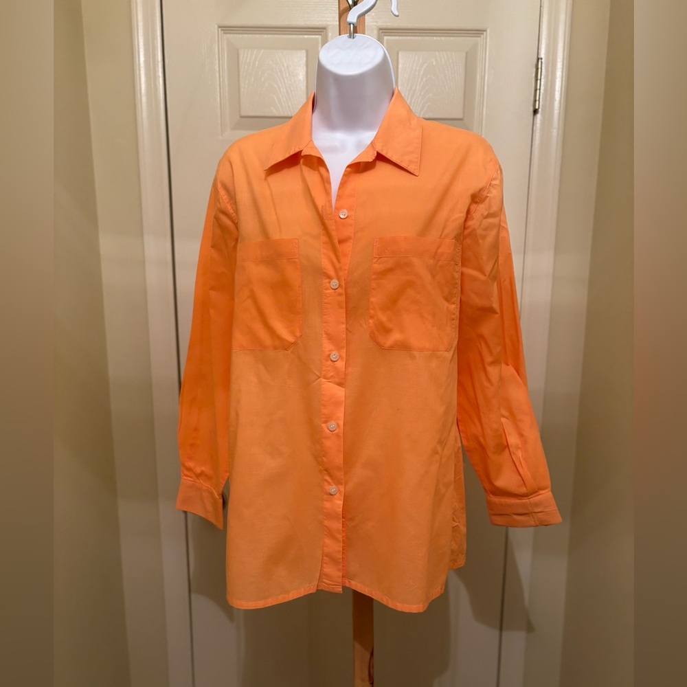 LIZ CLAIBORNE Woman’s Vibrant Orange Button-Down Sport Shirt, Size: S